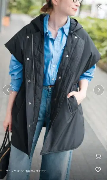 [새상품] TICCA 리버서블 퀼팅 판초 블랙