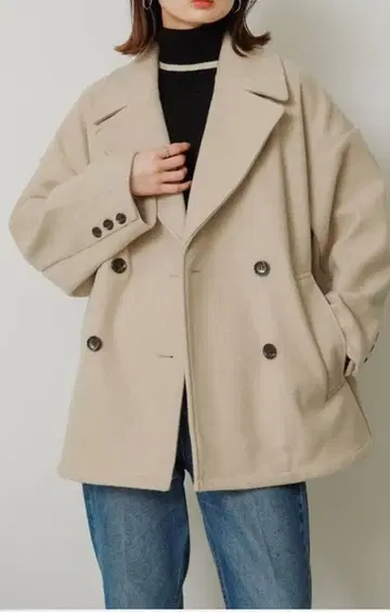 [ 새상품급 ] 저지 멜톤 자켓 코트 베이지 프리 원사이즈