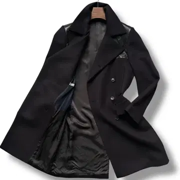 컨디션 최상 폴스미스 체스터 코트 더블 양모 절개 양가죽 벨트 네이비