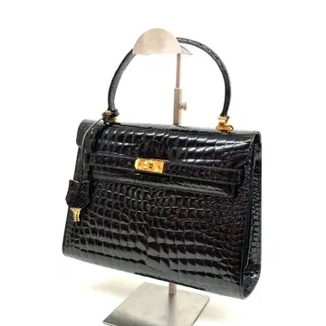 [ 새상품급 ] 블랙 크로커다일 가죽 핸드백