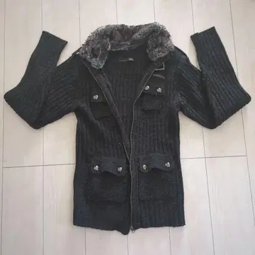 WEGO 위고 퍼 니트 자켓 집업 블랙