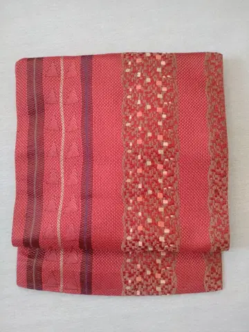 나고야 오비 (약 24cm) 순수 실크 빨간색 계열