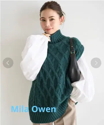 [ Mila Owen ] 퍼프 슬리브 블라우스 케이블 니트 베스트 SET