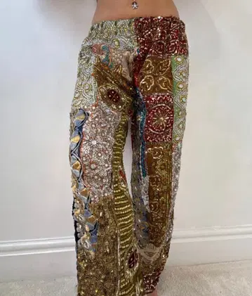 크레이지 패치워크 디자인 팬츠