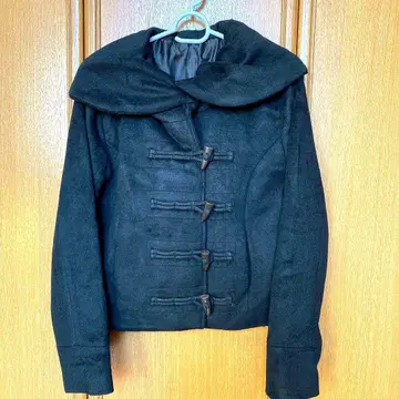 숏 더플 코트 블랙 둥근 카라 후드 없음