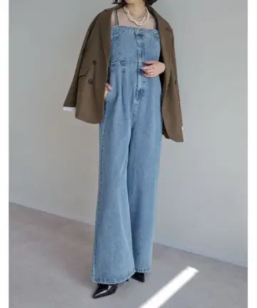 코튼 데님 베어 올인원