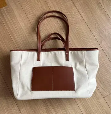 화이트/브라운 토트백 대용량