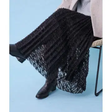 새상품급 언타이틀 헤어리 튤 플리츠 스커트 2 블랙 레이스