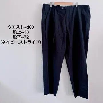 남성용 네이비 스트라이프 슬랙스 버튼 지퍼 포함 빅 사이즈