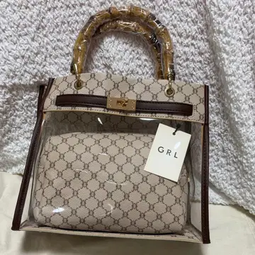 GRL 이타백 2Way 파우치 포함 대나무 핸들 모노그램 패턴 백