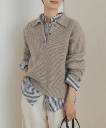 URBAN RESEARCH DOORS FOX 혼방 카라 니트