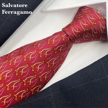 [ 새상품급 ] 페라가모 넥타이 와인 레드 올 패턴 명품 고급 실크
