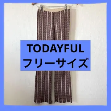 여성용 TODAYFUL 스트라이프 오렌지 계열 꽃무늬 플레어 팬츠