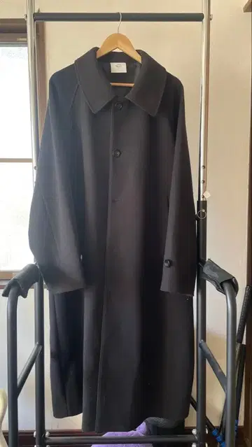 비버 멜톤 오버 사이즈 롱 스탠 칼라 코트