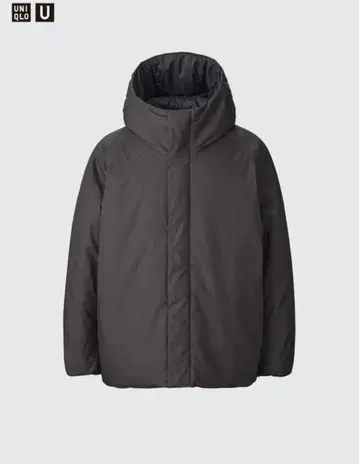 UNIQLO U 다크 그레이 퍼프 테크 볼륨 후드티