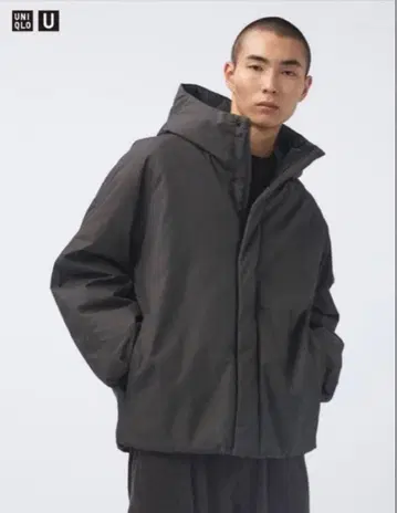 UNIQLO U 다크 그레이 퍼프 테크 볼륨 후드티