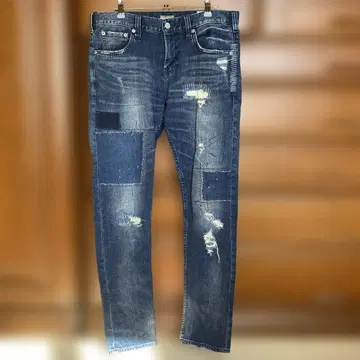 데미지 가공 패치워크 데님 팬츠