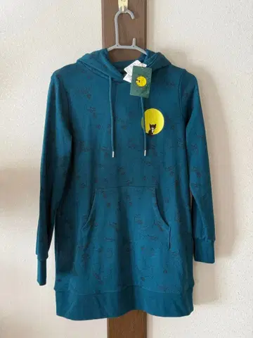 고양이 프린트 후드 부착 튜닉 후드티