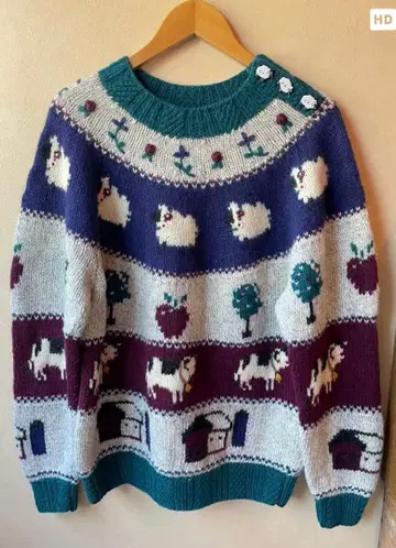 빈티지풍 양 패턴 니트 스웨터 구제 의류
