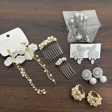 브라이덜 귀걸이 4종, 헤어 액세서리 세트