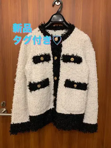 택 포함 새상품 셀포드 바이컬러 프린지 노카라 자켓