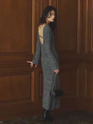 anuans 백 오픈 레이어 니트 원피스