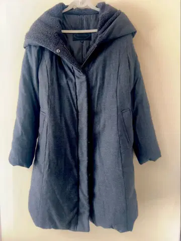 UNTITLED 그레이 후드 부착 다운 롱 코트