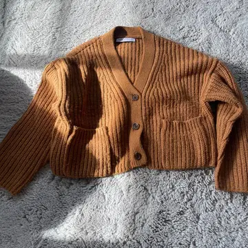 [ 자라 ZARA ] 브라운 리브 크롭 가디건 사이즈 M