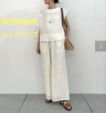 비어즐리 허리 리브 시어 축구 체크 배기 팬츠 블라우스 세트