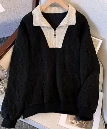 블랙 다이아몬드 편직 하프 지퍼 스웨터