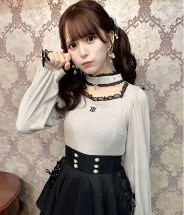 ROJITA 하트 버클 초커 골지 상의 베이지