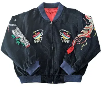 럭셔리 벨벳 스카잔 리버서블 빈티지 용 호랑이 회전식 지퍼