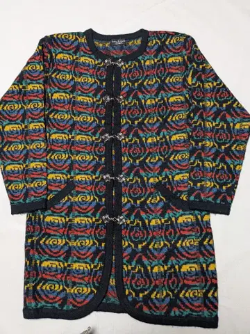 Couture De Lapoma 메탈 후크 올 패턴 롱 니트 가디건