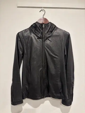 천연 가죽 후드 부착 자켓