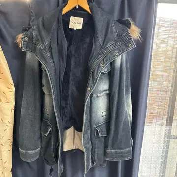 VOGUISH 후드 부착 데님 모즈 코트