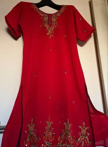 판자비 드레스 인도 민족 의상 판자비 빨간색