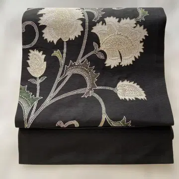 나고야 오비 꽃무늬 자수 블랙