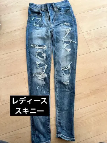 아메리칸 이글 데님 스키니 블루 데미지