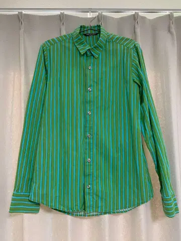 marimekko 마리메꼬 그린과 파랑 스트라이프 긴팔 셔츠