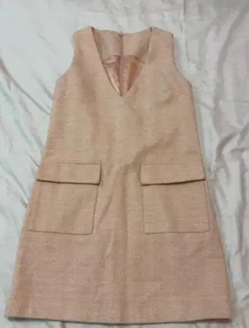 베이지 V넥 슬리브리스 미니 원피스