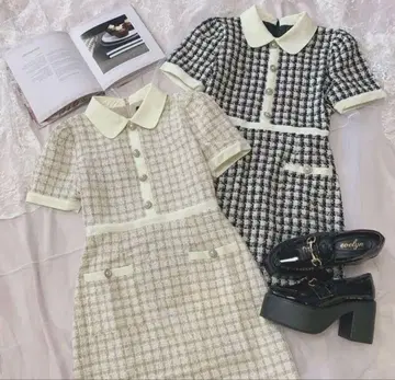 [ 익명 배송, 새상품급 ] evelyn 옷깃 펄 트위드 원피스 화이트