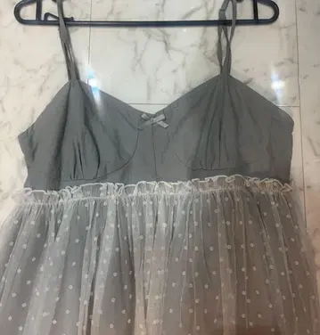 merry jenny 그레이 도트 무늬 튤 롱 원피스