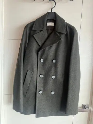 다크 그린 울 더블 브레스트 피 코트