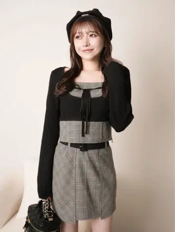 LIPSERVICE 코르셋 체크 상의, 스커트