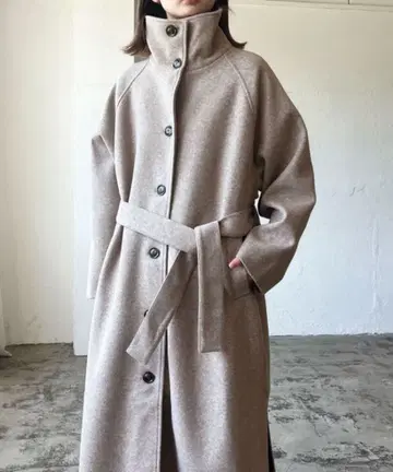 LIAN 스탠드 카라 롱 코트 아우터 프리 사이즈 여성용