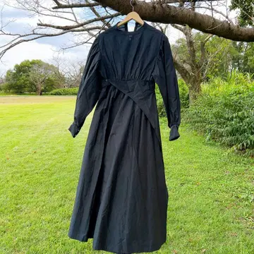 블랙 롱 원피스 긴팔 7부 소매