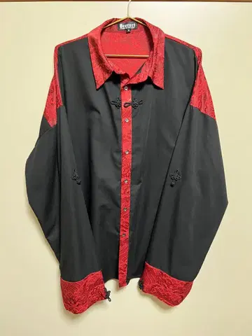 Deorart 블랙 레드 긴팔 셔츠 M