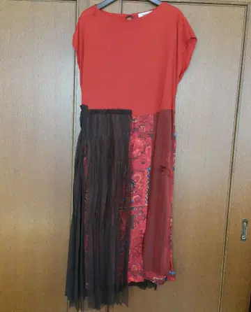 ZUCCA 빨간색 플리츠 스커트 롱 원피스