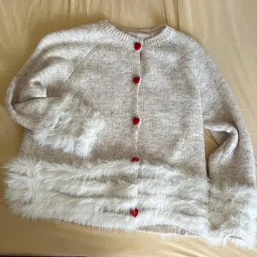 bebeod 신상 퍼 가디건 하트 버튼