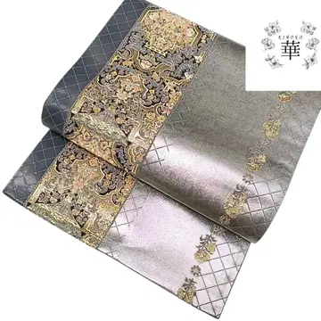 1680 화 후쿠로 오비 꽃 양 능 직물 그레이 실버 블랙